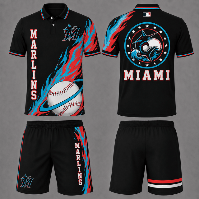 [FLASH SALE] NEW CUSTOMIZED MLB20 MMS MIAMI MARLINS POLO SHIRT & SHORT PANTS SET