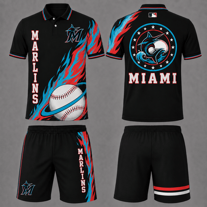 [FLASH SALE] NEW CUSTOMIZED MLB20 MMS MIAMI MARLINS POLO SHIRT & SHORT PANTS SET