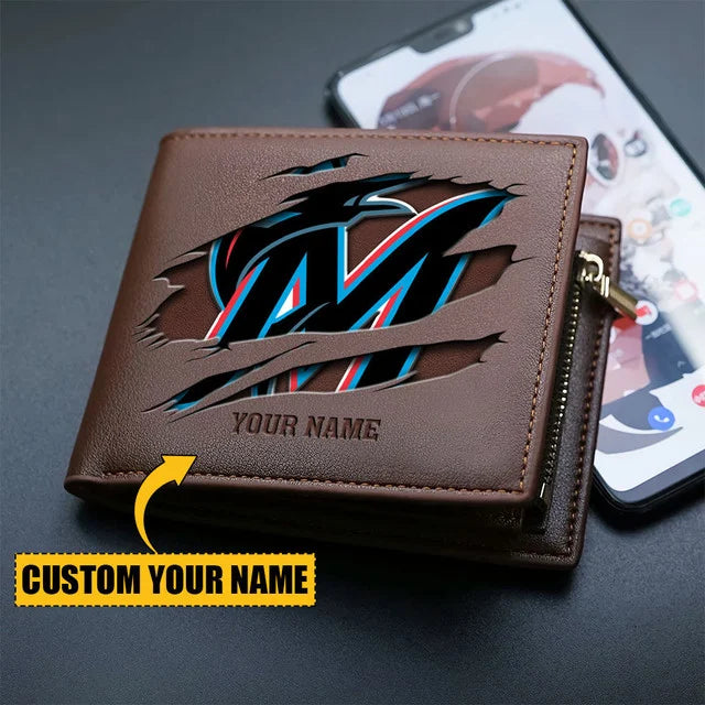LIMITED EDITION - NEW CUSTOMIZED MLB20 MMS MIAMI MARLINS LEATHER WALLET
