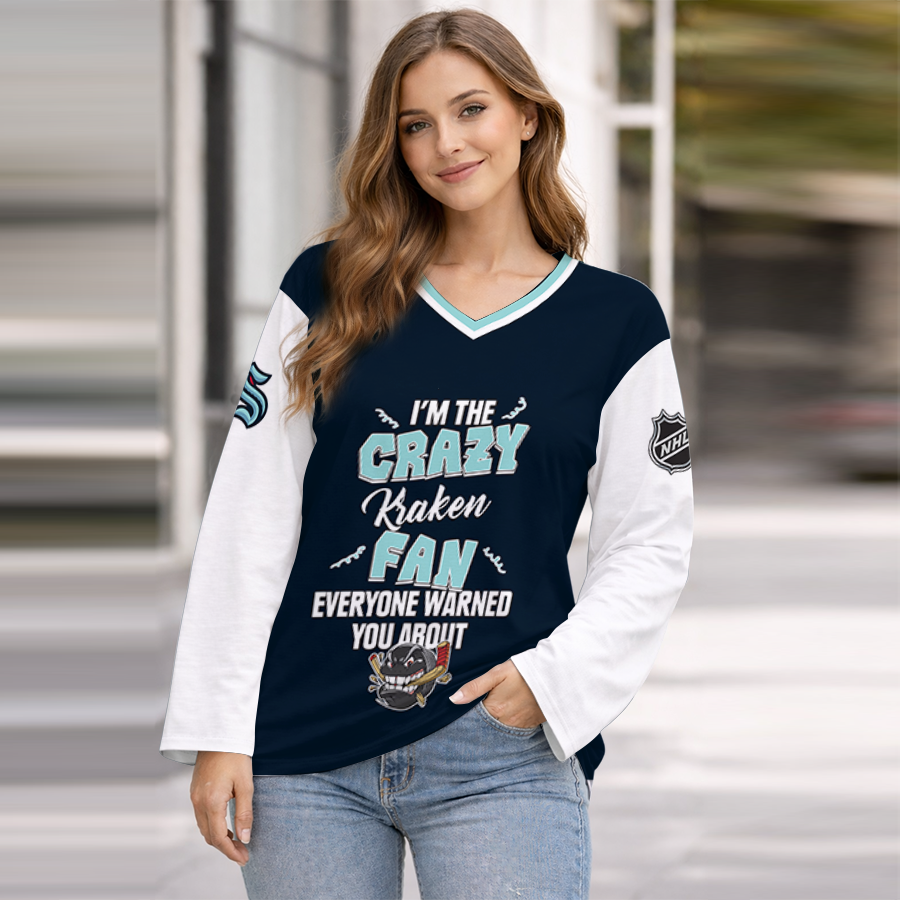 LIMITED EDITION - NEW CUSTOMIZED NHL20 STK SEATTLE KRAKEN WOMEN'S HEART V-NECK LONG SLEEVE SHIRT