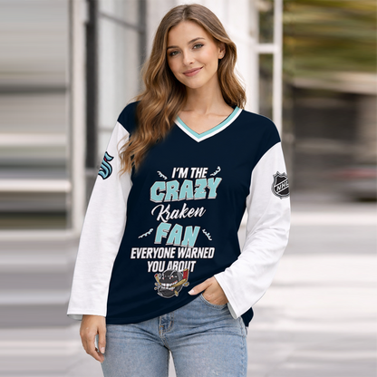 LIMITED EDITION - NEW CUSTOMIZED NHL20 STK SEATTLE KRAKEN WOMEN'S HEART V-NECK LONG SLEEVE SHIRT