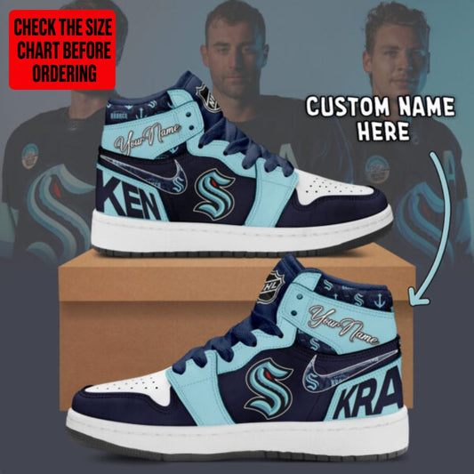 [SUPER SALE] NEW CUSTOMIZED NHL20 STK SEATTLE KRAKEN AIR JORDAN SNEAKERS