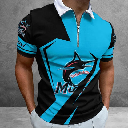 [FLASH SALE] NEW CUSTOMIZED MLB20 MMS MIAMI MARLINS ZIP POLO SHIRT