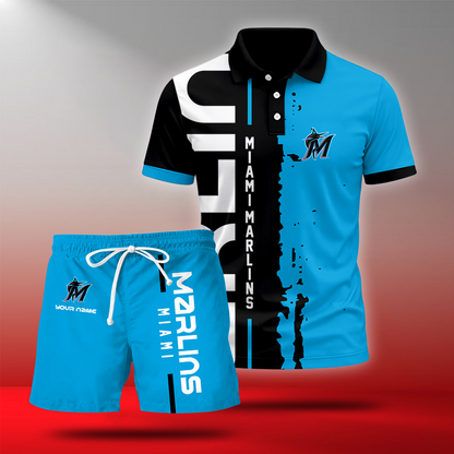 LIMITED EDITION - NEW CUSTOMIZED MLB20 MMS MIAMI MARLINS POLO & SHORT PANTS SET