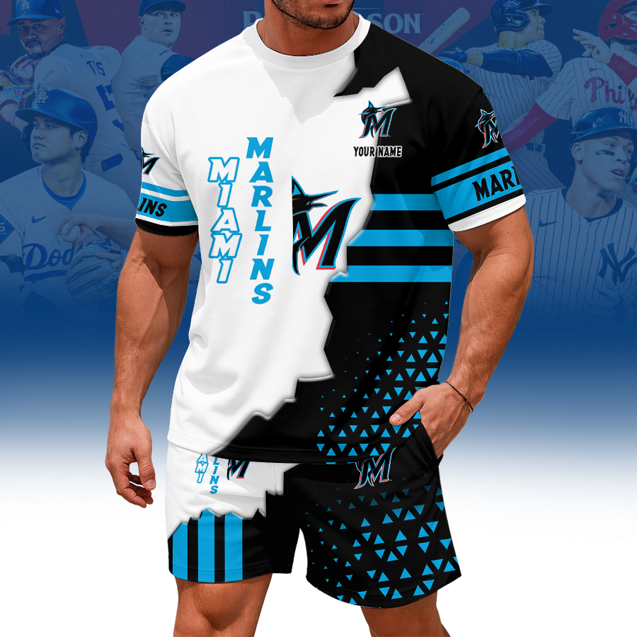 LIMITED EDITION - NEW CUSTOMIZED MLB20 MMS MIAMI MARLINS UNISEX T-SHIRT & SHORTS SET