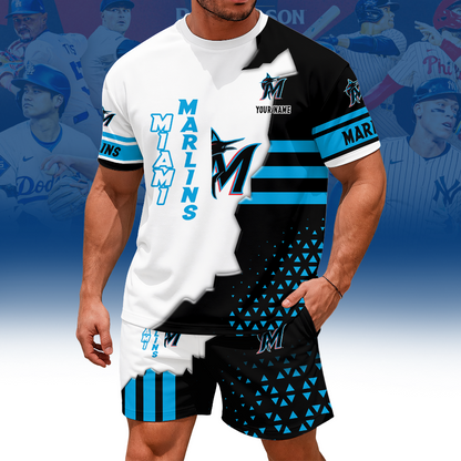 LIMITED EDITION - NEW CUSTOMIZED MLB20 MMS MIAMI MARLINS UNISEX T-SHIRT & SHORTS SET