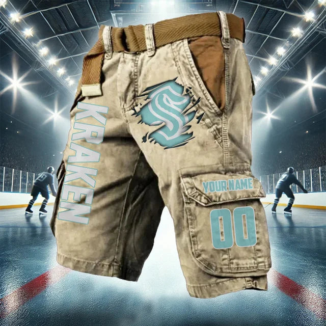 [SUPER SALE] NEW CUSTOMIZED NHL20 STK SEATTLE KRAKEN CARGO SHORTS