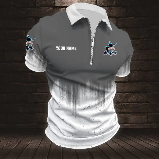[FLASH SALE] NEW CUSTOMIZED MLB20 MMS MIAMI MARLINS ZIP POLO SHIRT