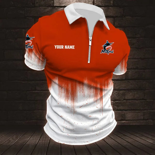 [FLASH SALE] NEW CUSTOMIZED MLB20 MMS MIAMI MARLINS ZIP POLO SHIRT