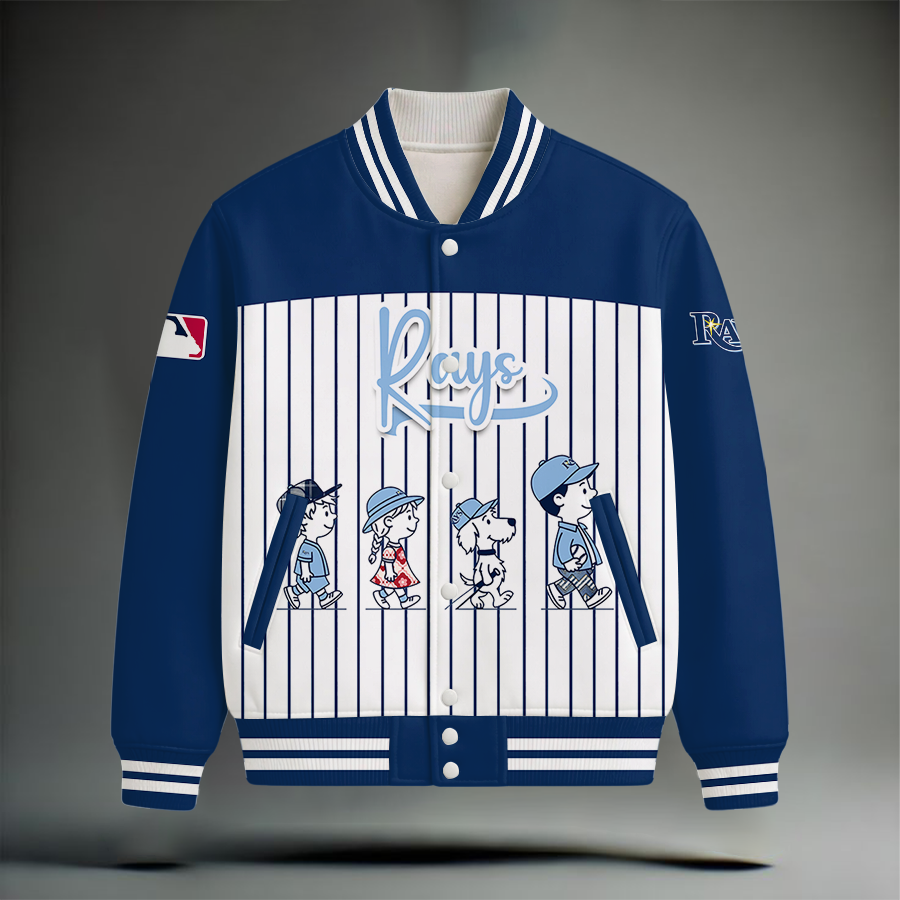 LIMITED EDITION - NEW CUSTOMIZEDMLB21 TBR TAMPA BAY RAYS SNOOPY STYLE SATIN VARSITY & BASEBALL JACKET