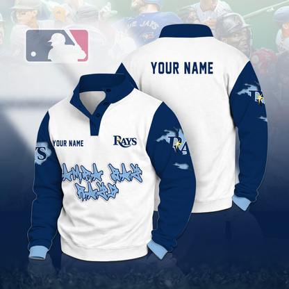 LIMITED EDITION - NEW CUSTOMIZED MLB21 TBR TAMPA BAY RAYS BUTTON QUARTER PLACKET SWEATSHIRT