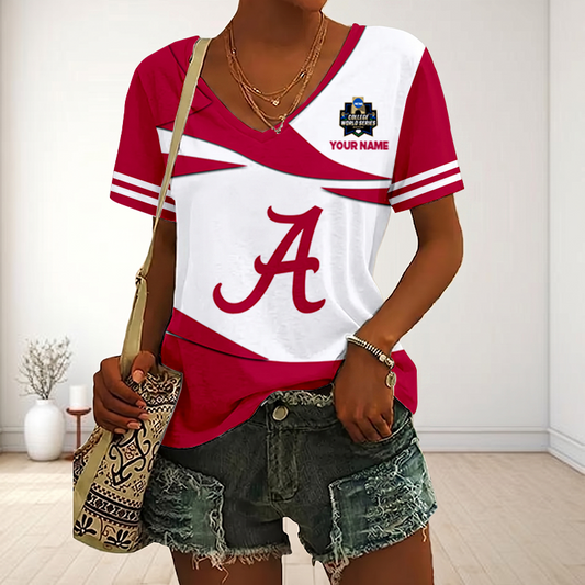 LIMITED DROP - NEW CUSTOMIZED | NCAA CWS21 ABC AB CRIMSON TIDE V-NECK FEMALE SHIRT