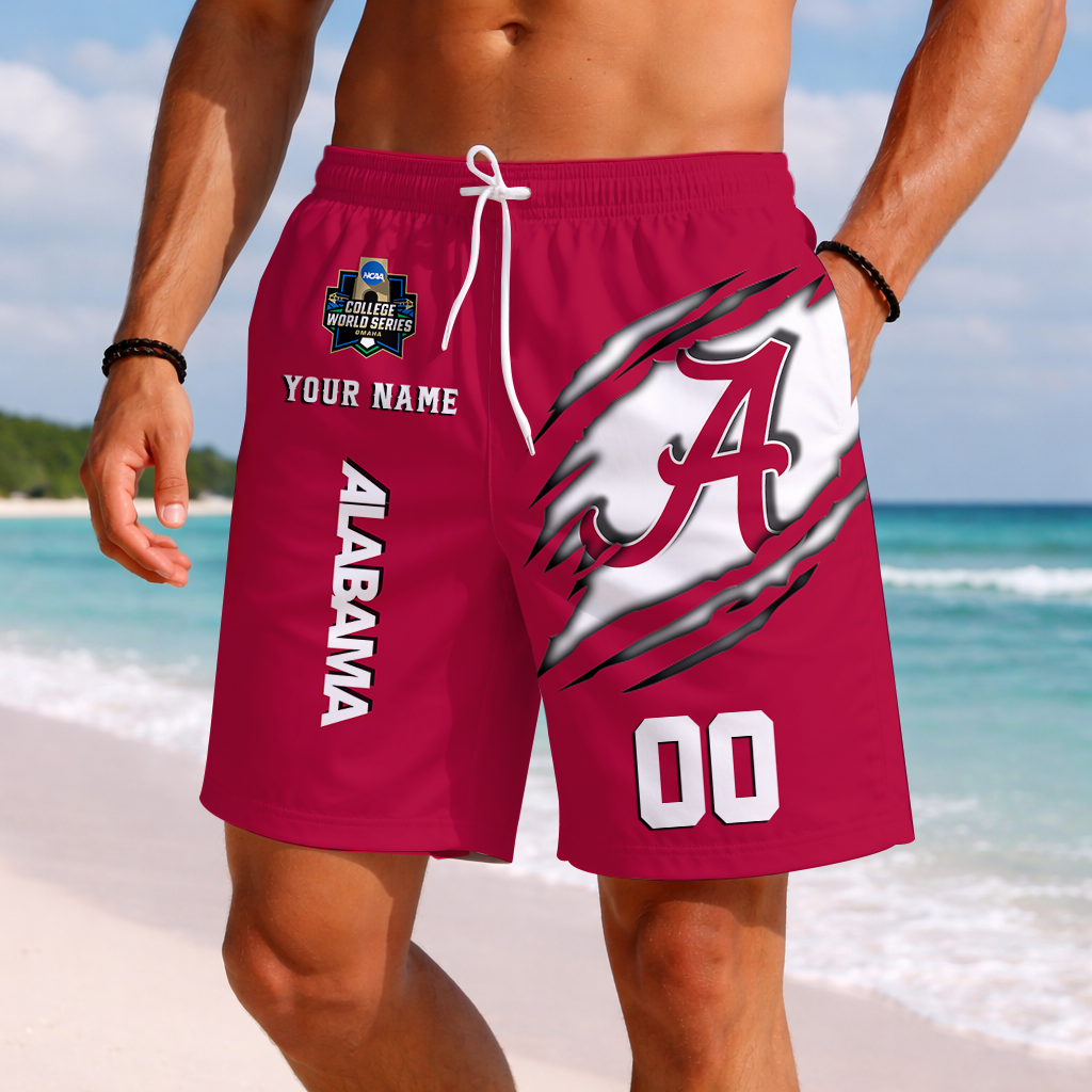 LIMITED EDITION - NEW CUSTOMIZED NCAA CWS21 ABC ALABAMA CRIMSON TIDE SHORT PANTS