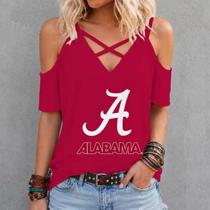 [FAN FAVORITE] NEW CUSTOMIZED NCAA CWS21 ABC ALABAMA CRIMSON TIDE CRISS CROSS V-NECK TOP