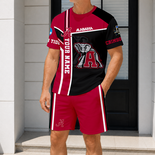 ELITE EDITION - NEW CUSTOMIZED NCAA CWS21 ABC ALABAMA CRIMSON TIDE T-SHIRT & SHORT PANTS SET