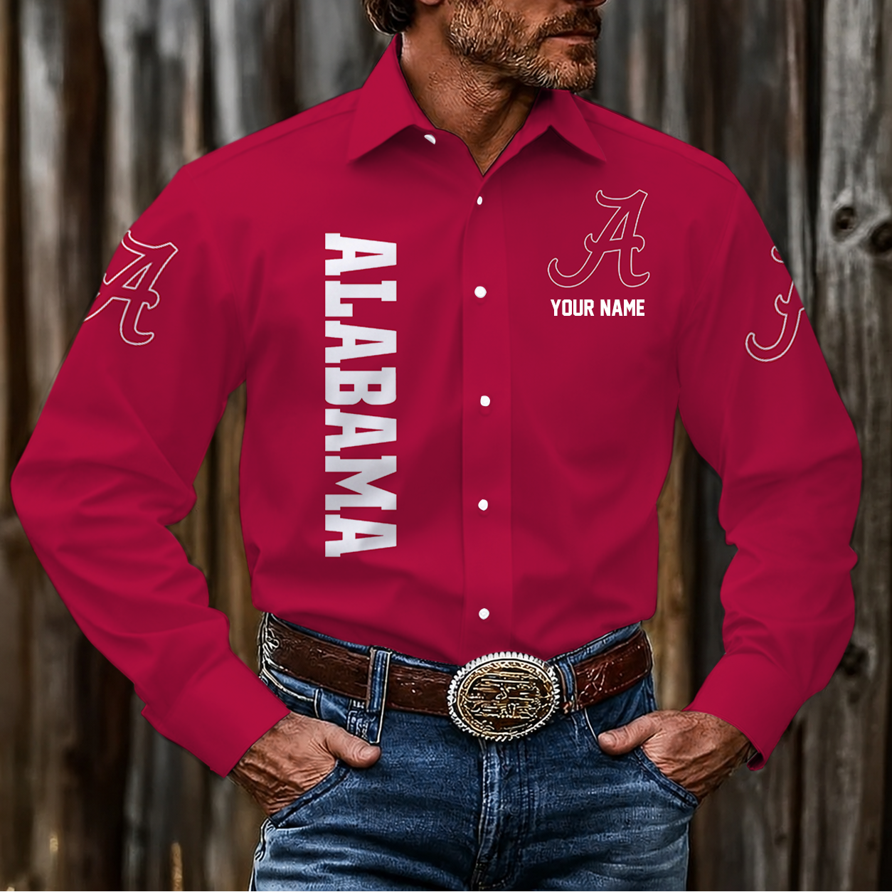 LIMITED EDITION - NEW CUSTOMIZED NCAA CWS21 ABC ALABAMA CRIMSON TIDE MEN'S LONG SLEEVE BUTTON-UP SHIRT