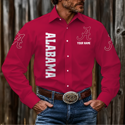 LIMITED EDITION - NEW CUSTOMIZED NCAA CWS21 ABC ALABAMA CRIMSON TIDE MEN'S LONG SLEEVE BUTTON-UP SHIRT