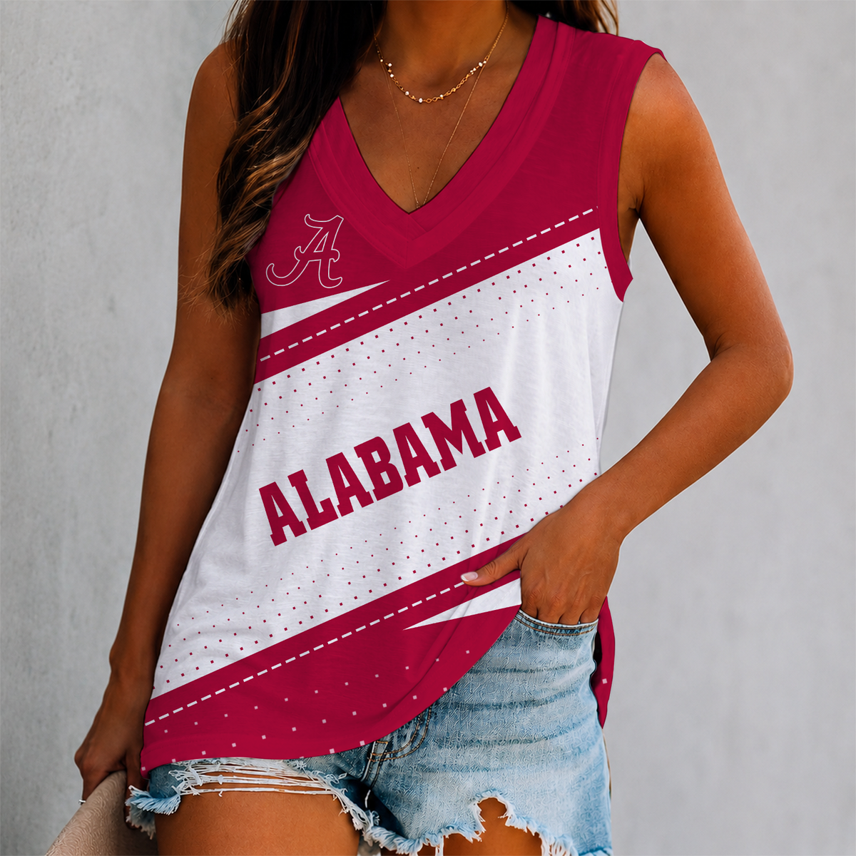 VIRAL EDITION - NEW CUSTOMIZED NCAA CWS21 ABC ALABAMA CRIMSON TIDE WOMEN'S V-NECK TANK TOP