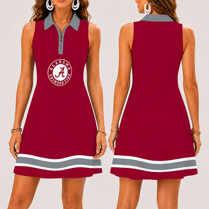 [FAN FAVORITE] NEW CUSTOMIZED NCAA CWS21 ABC ALABAMA CRIMSON TIDE WOMEN'S ZIP SLEEVELESS POLO DRESS