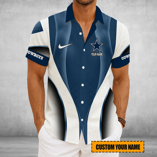 LIMITED EDITION - NEW CUSTOMIZED NFL21 DCB DALLAS COWBOYS SHORT SLEEVE BUTTON-UP SHIRT