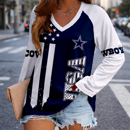 LIMITED EDITION - NEW CUSTOMIZED NFL21 DCB DALLAS COWBOYS WOMEN'S V-NECK LONG SLEEVED SHIRT