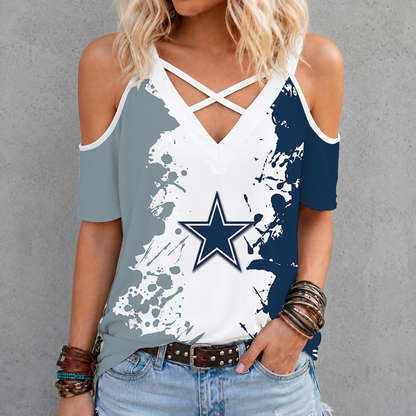 [SPECIAL OFFER] NEW CUSTOMIZED NFL21 DCB DALLAS COWBOYS CRISS CROSS V-NECK TOP