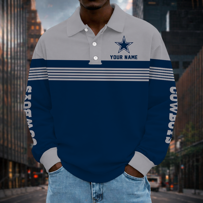 LIMITED EDITION - NEW CUSTOMIZED NFL21 DCB DALLAS COWBOYS LONG SLEEVE POLO SHIRT