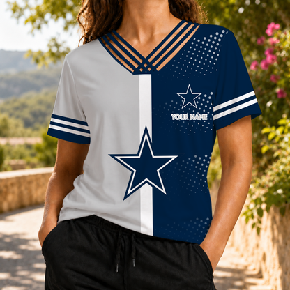 LIMITED EDITION - NEW CUSTOMIZED NFL21 DCB DALLAS COWBOYS V-NECK SHIRT