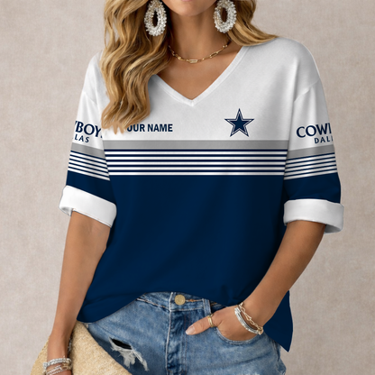 VIRAL EDITION - NEW CUSTOMIZED NFL21 DCB DALLAS COWBOYS WOMEN'S HEART V-NECK LONG SLEEVE SHIRT