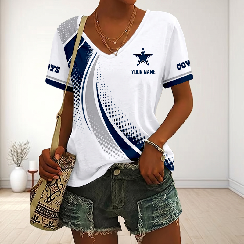 LIMITED EDITION - NEW CUSTOMIZED NFL21 DCB DALLAS COWBOYS V-NECK FEMALE SHIRT