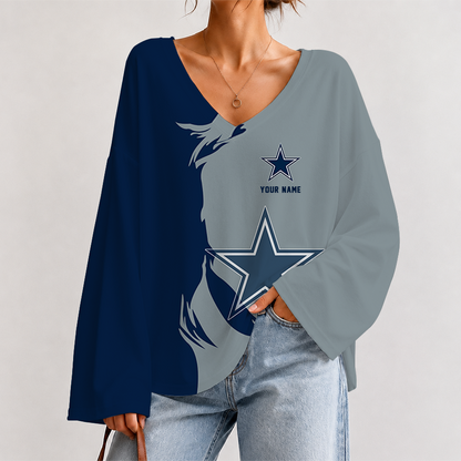[SPECIAL OFFER] NEW CUSTOMIZED NFL21 DCB DALLAS COWBOYS V NECK LONG SLEEVED CROP TOP