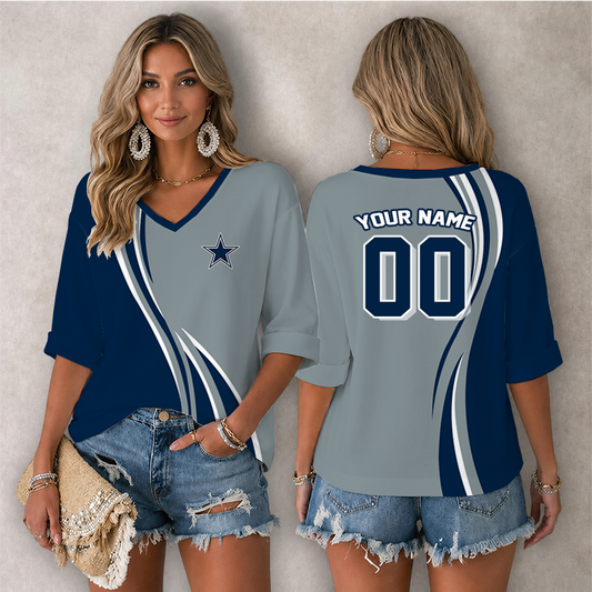 LIMITED EDITION - NEW CUSTOMIZED NFL21 DCB DALLAS COWBOYS WOMEN'S HEART V-NECK LONG SLEEVE SHIRT