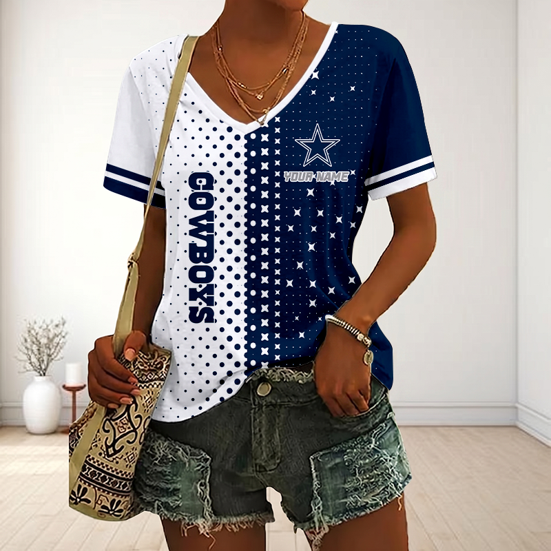 LIMITED EDITION - NEW CUSTOMIZED NFL21 DCB DALLAS COWBOYS V-NECK FEMALE SHIRT