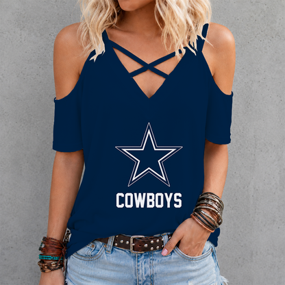 LIMITED EDITION - NEW CUSTOMIZED NFL21 DCB DALLAS COWBOYS CRISS CROSS V-NECK TOP
