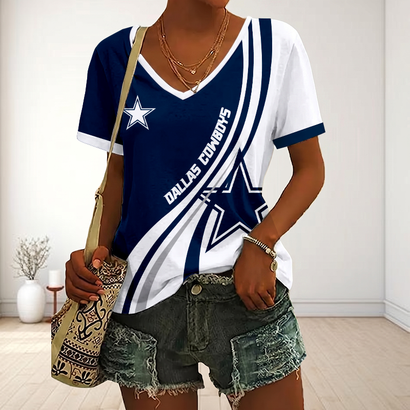SPECIAL EDITION - NEW CUSTOMIZED NFL21 DCB DALLAS COWBOYS V-NECK FEMALE SHIRT