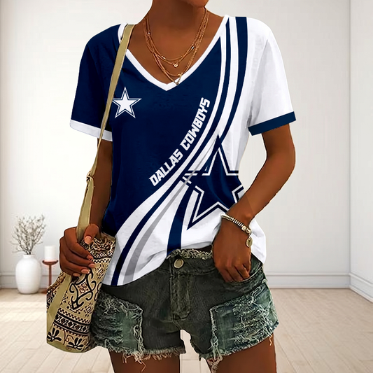 SPECIAL EDITION - NEW CUSTOMIZED NFL21 DCB DALLAS COWBOYS V-NECK FEMALE SHIRT