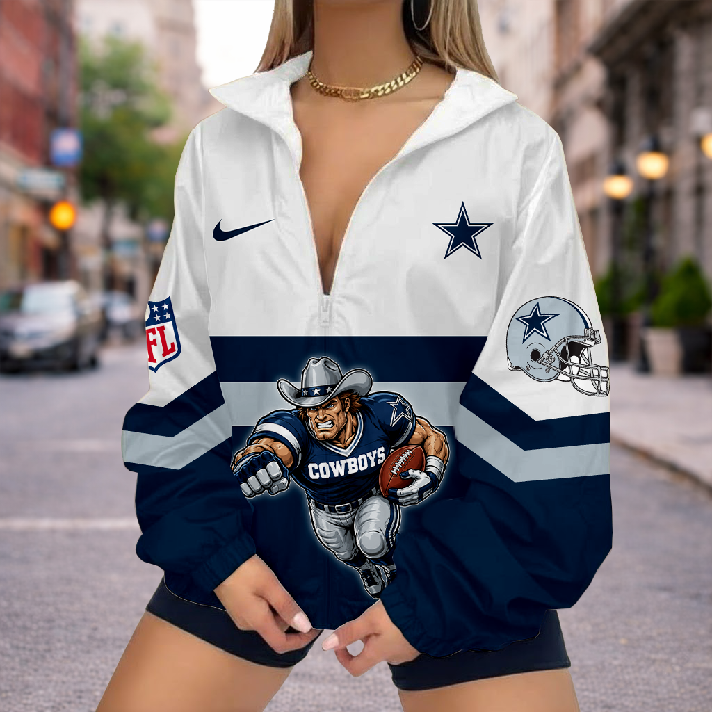 LIMITED EDITION - NEW CUSTOMIZED NFL21 DCB DALLAS COWBOYS V-NECK ZIPPER SWEATSHIRT JACKET