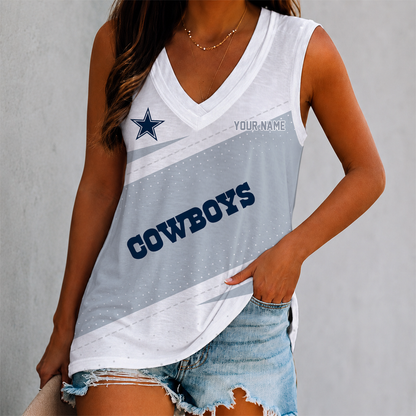 LIMITED EDITION - NEW CUSTOMIZED NFL21 DCB DALLAS COWBOYS WOMEN'S V-NECK TANK TOP