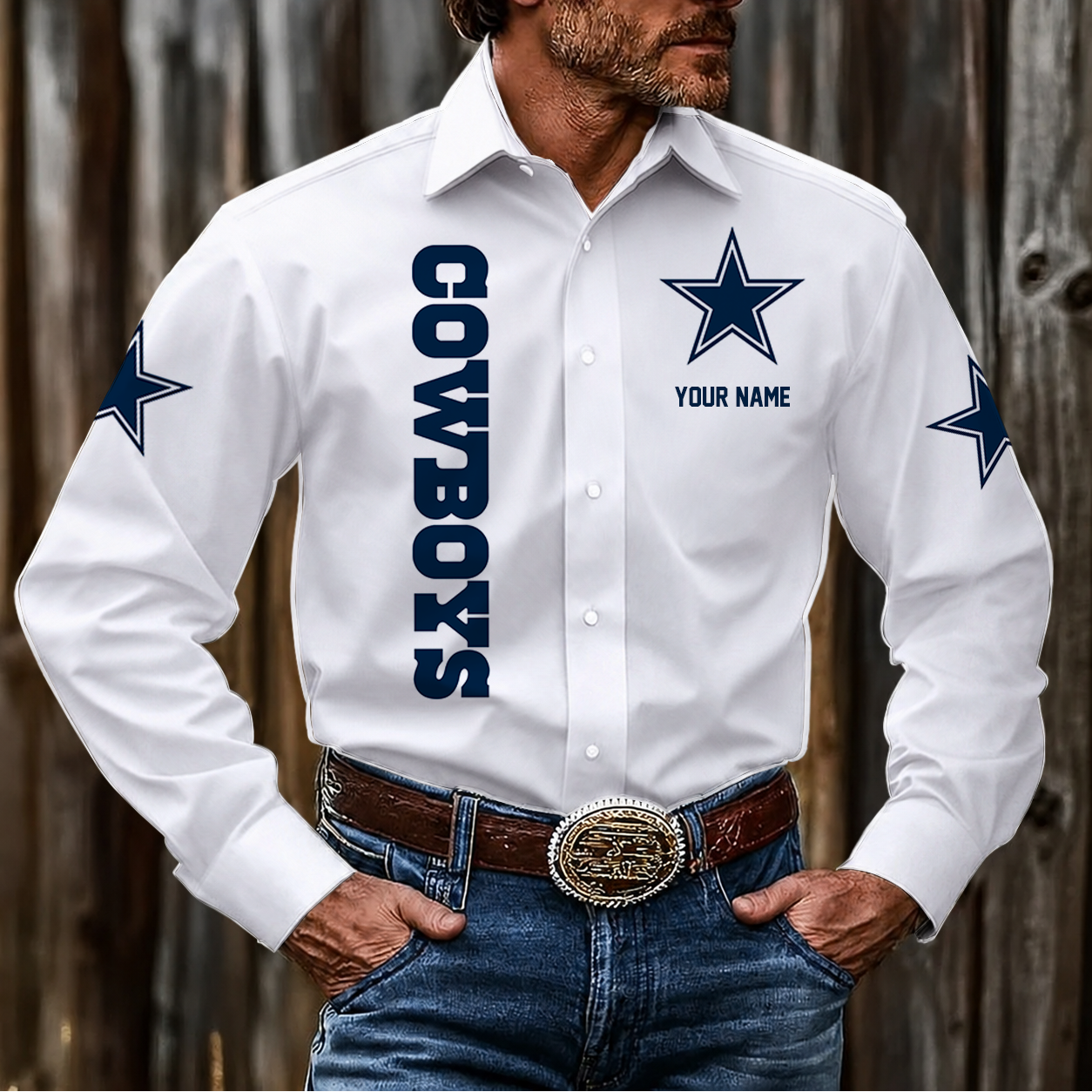 LIMITED EDITION - NEW CUSTOMIZED NFL21 DCB DALLAS COWBOYS MEN'S LONG SLEEVE BUTTON-UP SHIRT