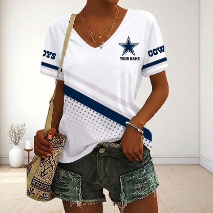 LIMITED EDITION - NEW CUSTOMIZED NFL21 DCB DALLAS COWBOYS V-NECK FEMALE SHIRT