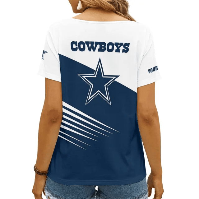 [SPECIAL OFFER] NEW CUSTOMIZED NFL21 DCB DALLAS COWBOYS V-NECK FEMALE SHIRT