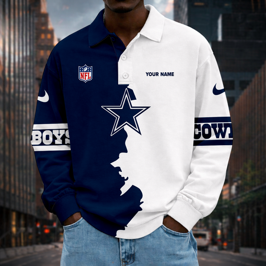 LIMITED EDITION - NEW CUSTOMIZED NFL21 DCB DL COWBOYS MEN LONG SLEEVE POLO