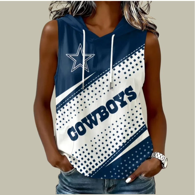 [SPECIAL OFFER] NEW CUSTOMIZED NFL21 DCB DALLAS COWBOYS WOMEN'S SLEEVELESS HOODED POCKET TANK TOP
