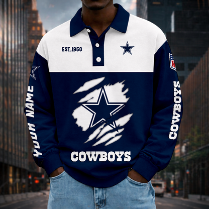 LIMITED EDITION - NEW CUSTOMIZED NFL21 DCB DALLAS COWBOYS MEN LONG SLEEVE POLO