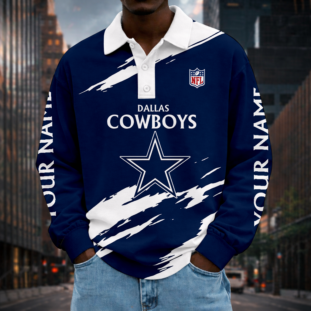 LIMITED EDITION - NEW CUSTOMIZED NFL21 DCB DALLAS COWBOYS MEN LONG SLEEVE POLO