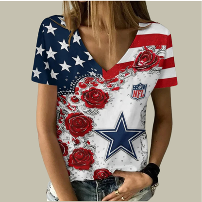 [SPECIAL OFFER] NEW CUSTOMIZED NFL21 DCB DALLAS COWBOYS V-NECK FEMALE SHIRT