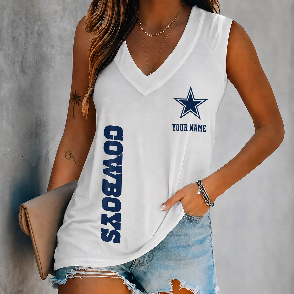 LIMITED EDITION - NEW CUSTOMIZED NFL21 DCB DALLAS COWBOYS WOMEN'S V-NECK TANK TOP