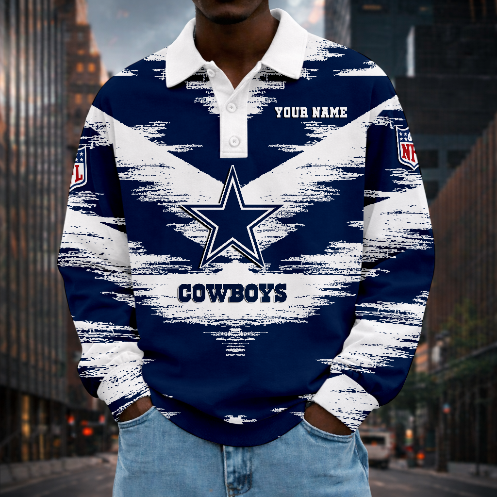 LIMITED EDITION - NEW CUSTOMIZED NFL21 DCB DALLAS COWBOYS MEN LONG SLEEVE POLO