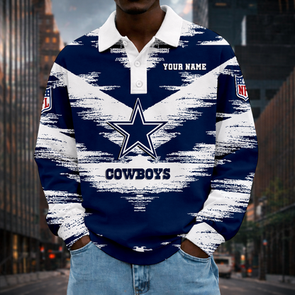 LIMITED EDITION - NEW CUSTOMIZED NFL21 DCB DALLAS COWBOYS MEN LONG SLEEVE POLO