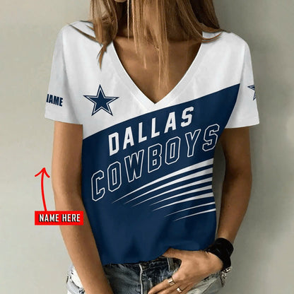 [SPECIAL OFFER] NEW CUSTOMIZED NFL21 DCB DALLAS COWBOYS V-NECK FEMALE SHIRT